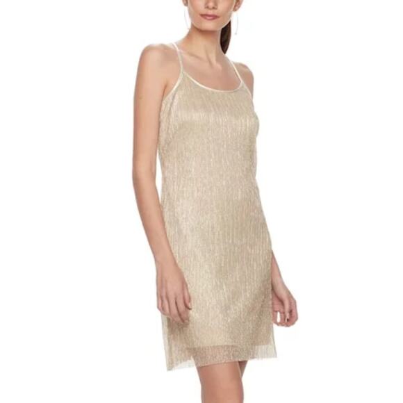Hope & Harlow Gold Disco Sparkling Shift Mini Dress - Picture 1 of 8